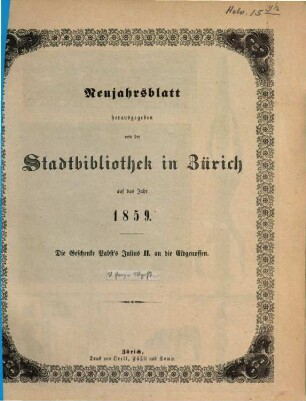 Neujahrsblatt : auf das Jahr ... 1859