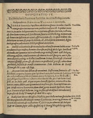 Disputatio IV. De Idololatria Romanae Ecclesiae, in cultu ...