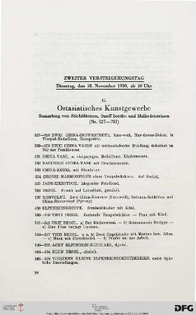 Zweiter Versteigerungstag: Dienstag, den 18. November 1930. ab 10 Uhr (Nr. 527-923)