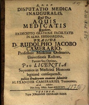 Disputatio Medica Inauguralis, Quâ De Aquis Medicatis