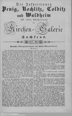 Parochie Obergräfenhain mit Filial Oberelsdorf (Beschluß), Parochie Tautenhain mit Ebersbach, Das Filial Ebersbach, Beerwalde, Tanneberg, Parochie Seifersbach : 31. Lieferung