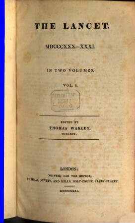 The lancet. 1830/31, Vol. 1