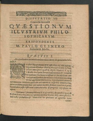 Disputatio VII. ... Respondente M. Paulo Gesnero