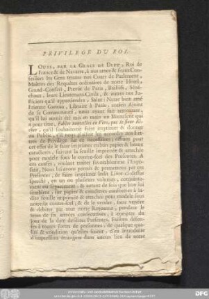 Privilege Du Roi.