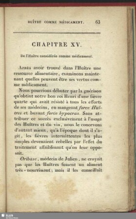 Chapitre XV. - De l'Huȋtre considérée comme médicament