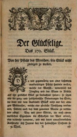 Der Glückselige : eine moralische Wochenschrift. 9. 1767