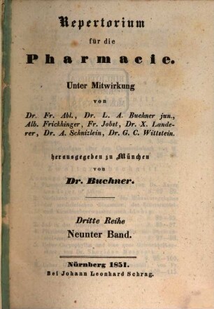 Repertorium für die Pharmacie. 109. 1851