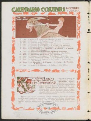 Calendario Colibrí - Diciembre, 1ª Quincena