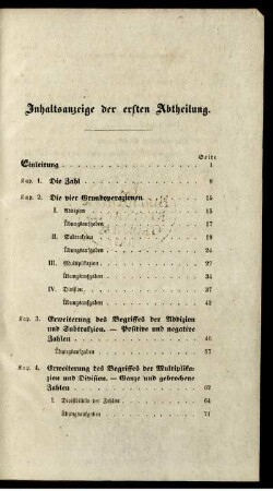 Inhaltsanzeige der ersten Abtheilung.