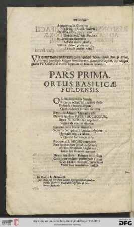 Pars Prima. Ortus Basilicae Fuldensis
