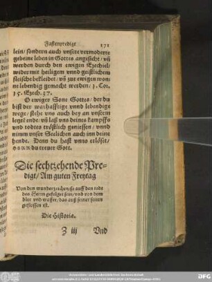 Die sechtzehende Predigt/ Am guten Freytag Von den wunderzeichen/ so auff den todt des Herrn gefolget sein/ und von dem blut und wasser/ des auß seiner seiten geflossen ist.