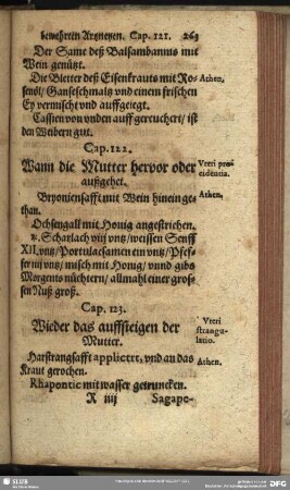 Cap. 123. Wieder das auffsteigen der Mutter