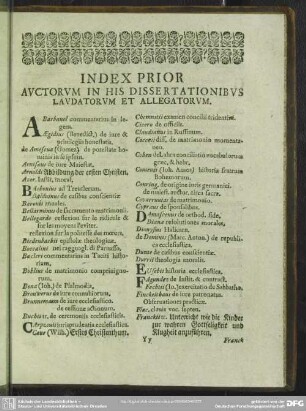 Index Prior, Auctorum In His Dissertationibus Laudatorum Et Allegatorum