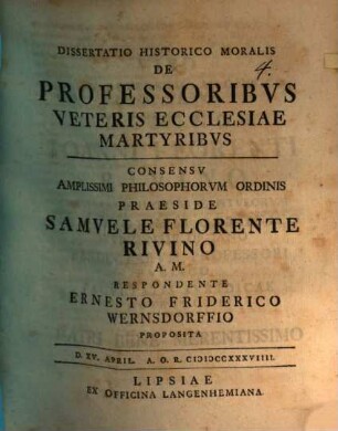 De professoribus veteris ecclesiae martyribus