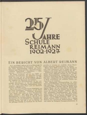 25 Jahre Schule Reimann 1902 - 1927