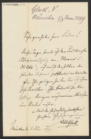 Brief an Ludwig Strecker  und B. Schott's Söhne : 01.06.1899