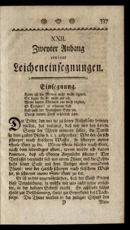 XXII. Zweyter Anhang einiger Leicheneinsegnungen.