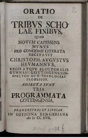 Oratio De Tribvs Scholae Finibvs