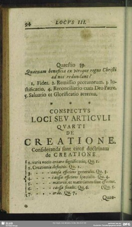 Conspectus Loci Seu Articuli Quarti De Creatione
