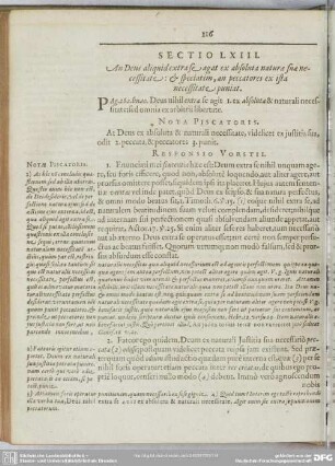 Sectio LXIII. An Deus aliquid extra se agat absoluta naturae suae necessitate: & speciatim, an peccatores ex ista necessitate puniat