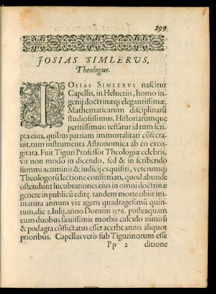 Iosias Simlerus, Theologus.
