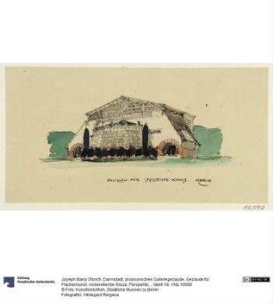 Darmstadt, provisorisches Galeriegebäude, Gebäude für Flächenkunst, vorbereitende Skizze, Perspektive