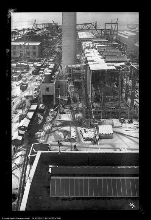 Blick von Bau Me 43 Wasserturm, Me 1 Wassergasanlage, Me 4 Dampfkesselhaus, Me 111 Zentralstation für Kohlen- und Koksförderanlage