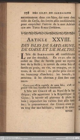 Article XXVIII. Des Isles Sardaigne, De Corse Et Le Malthe