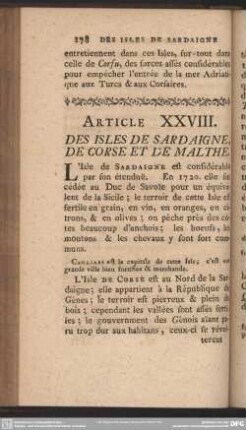 Article XXVIII. Des Isles Sardaigne, De Corse Et Le Malthe
