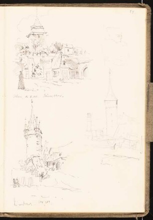 Skizzenbuch 1901: Gänsetor in Ulm, Limbach (?), Lindau, perspektivische Ansichten