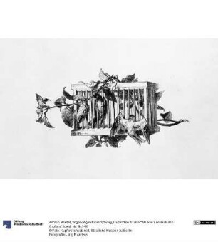 Vogelkäfig mit Kirschzweig, Illustration zu den "Werken Friedrich des Großen"