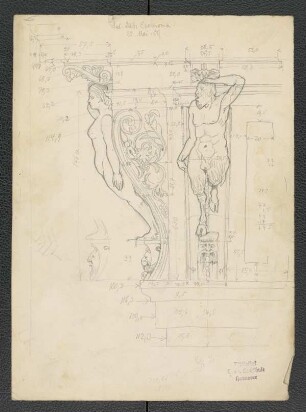 Palazzo Dati zu Cremona, Figurenkonsolen (Gesims), zweite Konsole (Teufelin), Maskenkonsole, Kapitelle