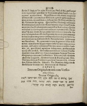 Caput I. Textum Originalem una cum Versionibus sistens.