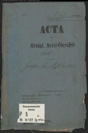 Belegakte zu den Zivilstandsregistern der Dissidenten mit den Orten Lohne und Soest (H 1848-1870)