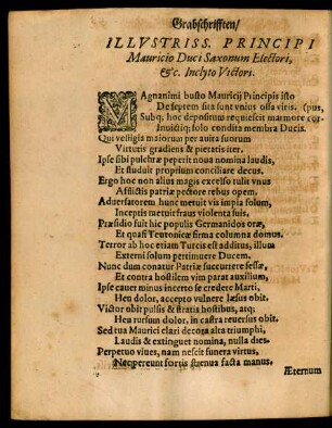 Illustriss. Prinicpi Mauricio Duci Saxonum Electori, etc. Inclyto Victori.