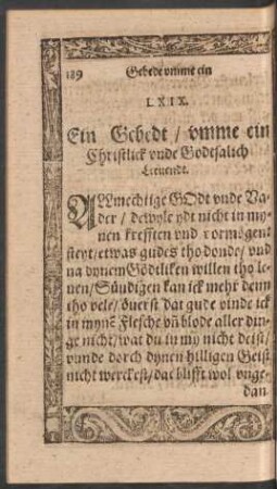 Ein Gebedt/ umme ein Christlick unde Godtsalich Leevendt.