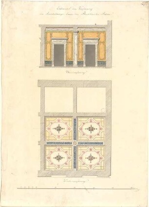 Zocher, Ernst; Buchhändler-Börse - Decke (Grundriss m. Ansicht); Wand (Ansicht m. Schnitt)