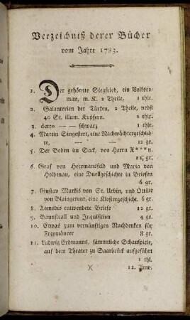Verzeichniß derer Bücher vom Jahre 1783.