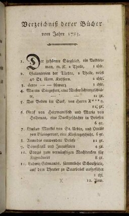 Verzeichniß derer Bücher vom Jahre 1783.