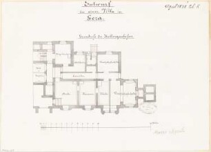 Villa, Gera Monatskonkurrenz April 1878: Grundriss Keller; Maßstabsleiste