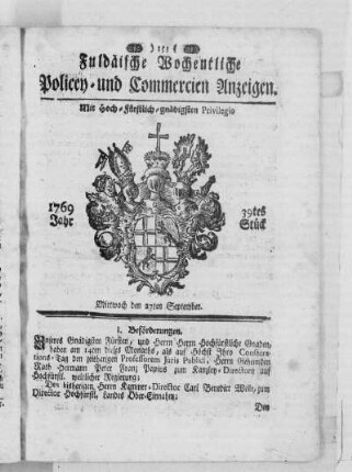 39tes Stück, Ausgabe vom 27. September 1769