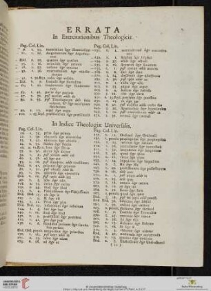 Errata In Exercitationibus Theologicis