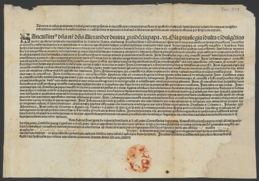 Bruderschaftsbrief zum Besten des Hospitals S. Spiritus in Sassia zu Rom. 1496