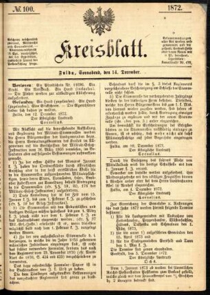 Ausgabe vom Samstag, den 14. Dezember 1872.