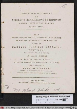 Dissertatio Philosophica De Veritatis Propagandae Et Hominvm Animis Inserendae Natvra. Sectio Prior