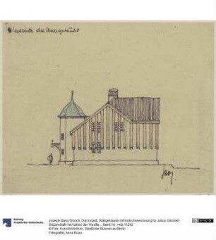 Darmstadt, Stallgebäude mit Kutscherwohnung für Julius Glückert, Skizzenblatt mit Aufriss der Westfassade