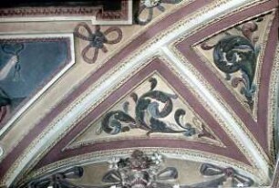 Die sieben Kardinaltugenden, Wappenschilde und Ornamente