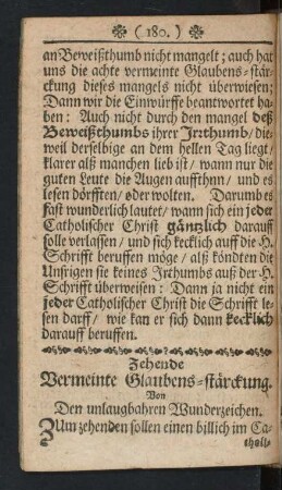 Zehende Vermeinte Glaubens-stärckung. Von Den unlaugbahren Wunderzeichen.