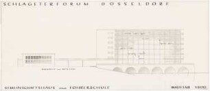 Schlageter-Forum, Düsseldorf: Gemeinschaftshaus und Schule Ansicht von Westen 1:200