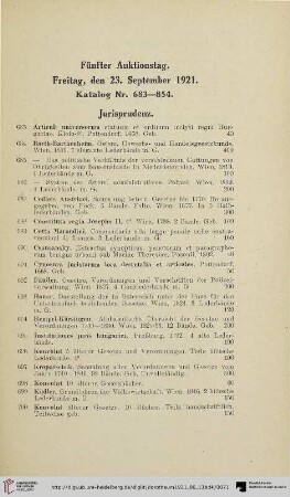 Fünfter Auktionstag: Freitag, den 23. September 1921 (Nr. 683-854)